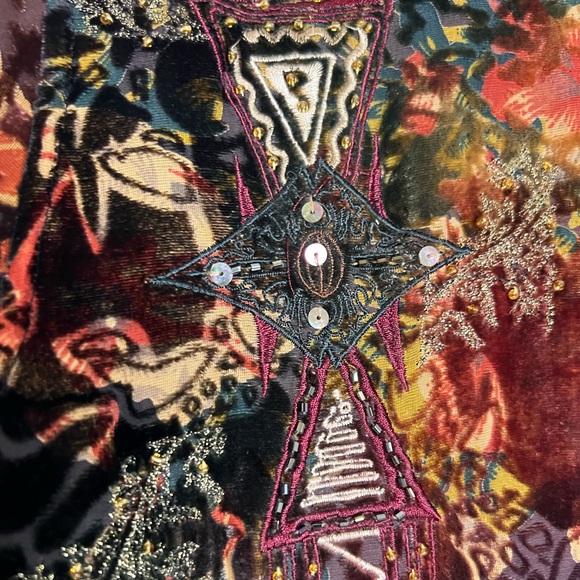 VINTAGE Burnout Velvet Embroidered Beaded Boho Whimsigoth Stevie Nicks Hoodie - Picture 6 of 8